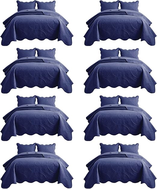 IR Imperial Rooms 8 Pack Quilt King Size Bedding (106" x 96") - Bulk Wholesale for Hotels, Guest Bedroom & Airbnbs - Lightweight Microfiber Reversible Floral Embossed Quilts Bedspreads (Navy)