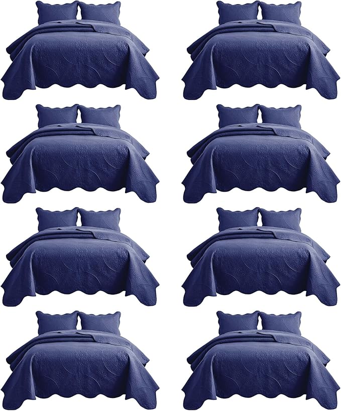 IR Imperial Rooms 8 Pack Quilt King Size Bedding (106" x 96") - Bulk Wholesale for Hotels, Guest Bedroom & Airbnbs - Lightweight Microfiber Reversible Floral Embossed Quilts Bedspreads (Navy)