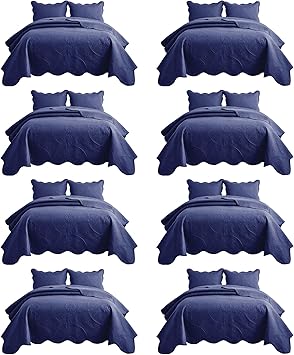 IR Imperial Rooms 8 Pack Quilt King Size Bedding (106" x 96") - Bulk Wholesale for Hotels, Guest Bedroom & Airbnbs - Lightweight Microfiber Reversible Floral Embossed Quilts Bedspreads (Navy)