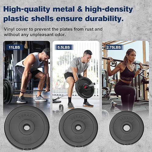 Miniatura 3 de DERACY Juego de pesas de barra, juego de pesas de 43 libras, pesas olímpicas ajustables, 6 platos, barra de 57.5 pulgadas y almohadilla de hombro de