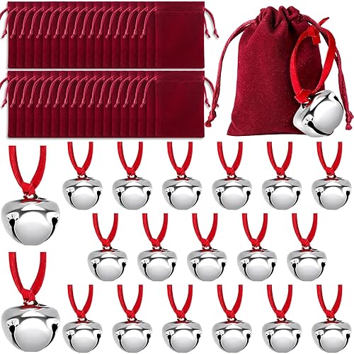 Juego de 36 campanas de trineo de Papá Noel polar, regalo de Navidad, campanas de reno, campanas de Navidad a granel, cordón de cuero de Navidad,