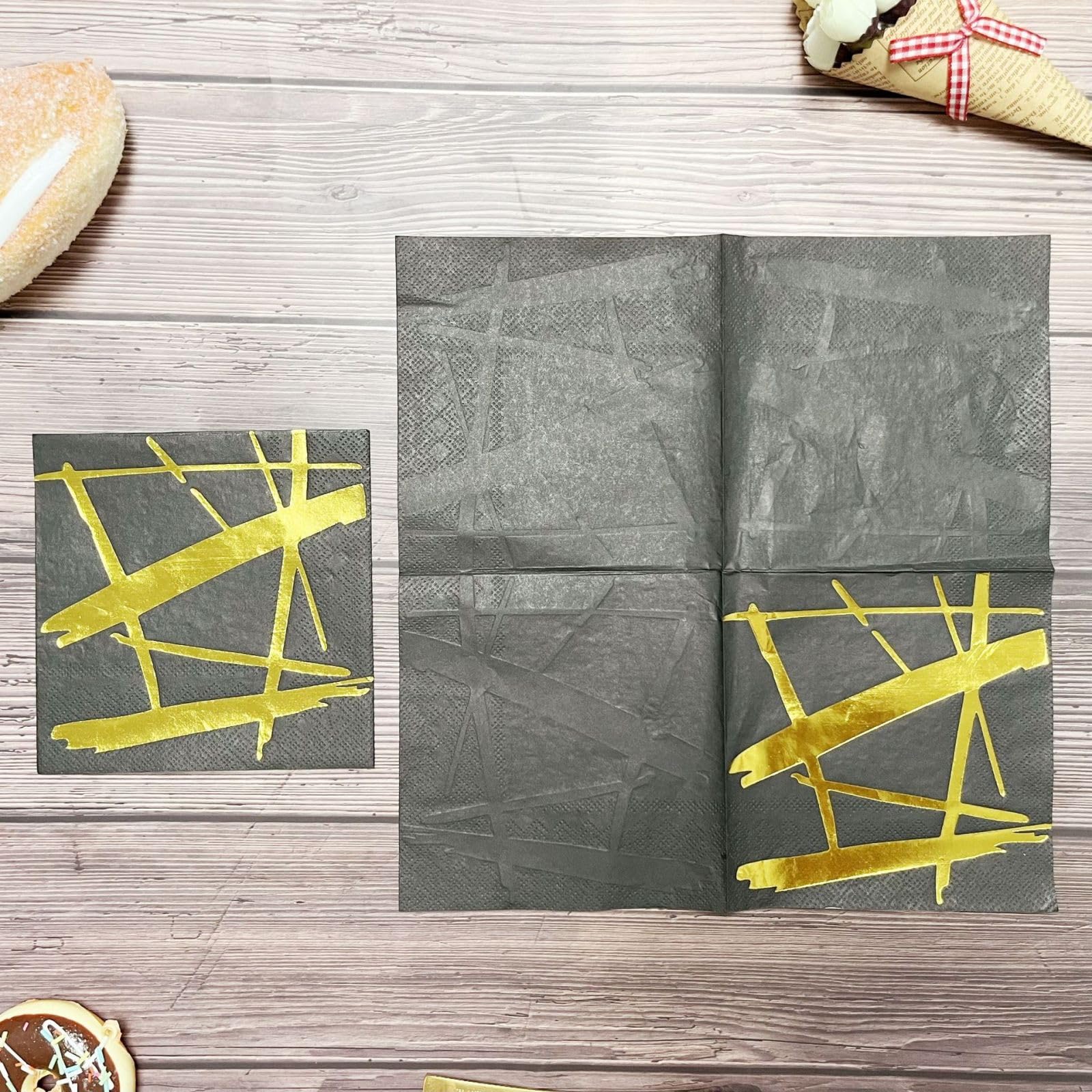Servietten Dunkelgraues Gold Happy Birthday Servietten Hochzeit Geburtstag Kindergeburtstag Cocktailservietten Party Geburtstagsservietten Servierten Disposable Napkins Pack of 20(33x33cm)