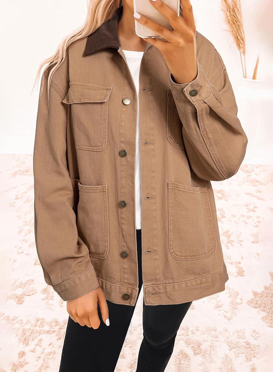 Dokotoo Jean Jacket Women Trendy Fall Fashion Long Sleeve Denim Jacket Corduroy Collar Barn Jackets Oversized Coat 2025 - Image 7