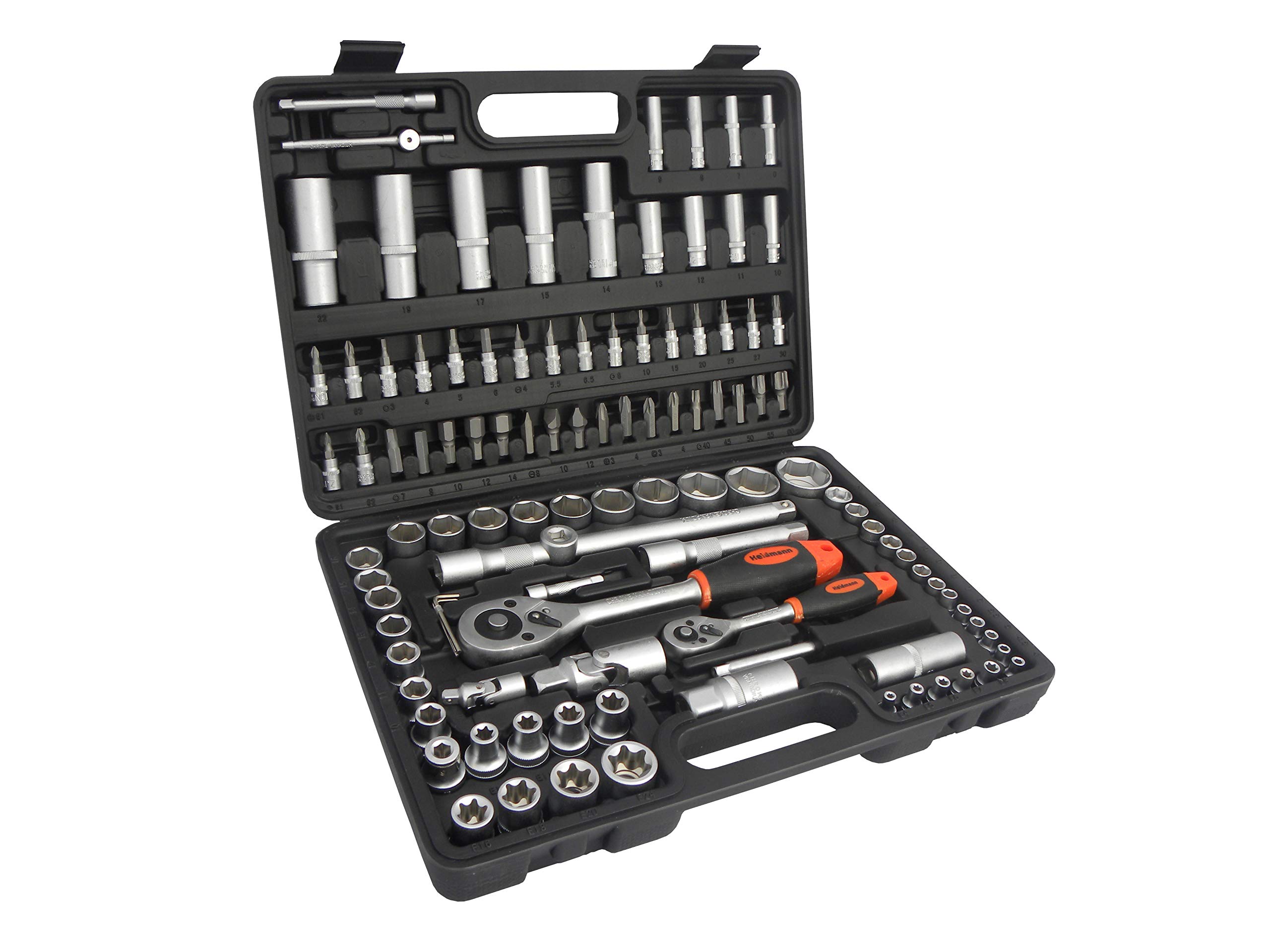 BSD Set di Chiavi a Bussola, Metriche - 1/2” e 1/4” Chiave a Cricchetto, Bussole 6 punte, Bussole 12 punte, Bussole TORX, Bussole per Candele, Set di Inserti di Avvitatore - 108 Pezzi