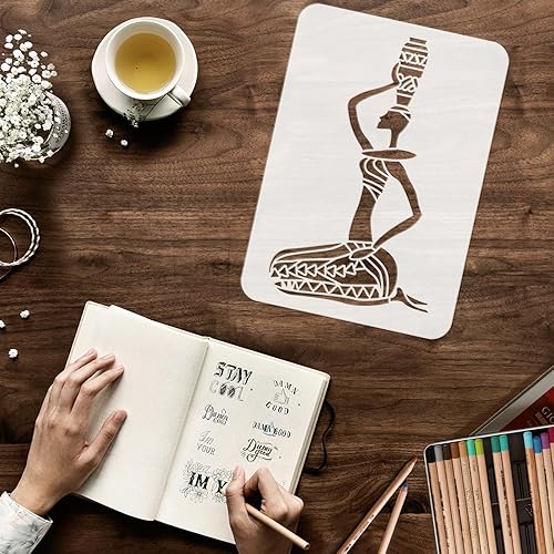 Miniatura 3 de FINGERINSPIRE 4 plantillas tribales africanas de 8.3 x 11.7 pulgadas, plantillas tribales africanas para mujer, bailarina de elefante indio de