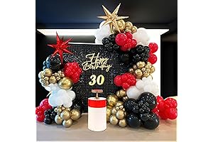 Kozee 146-Piece Black, Red, Gold, White Balloon Garland Kit with Starburst Mylar Balloons