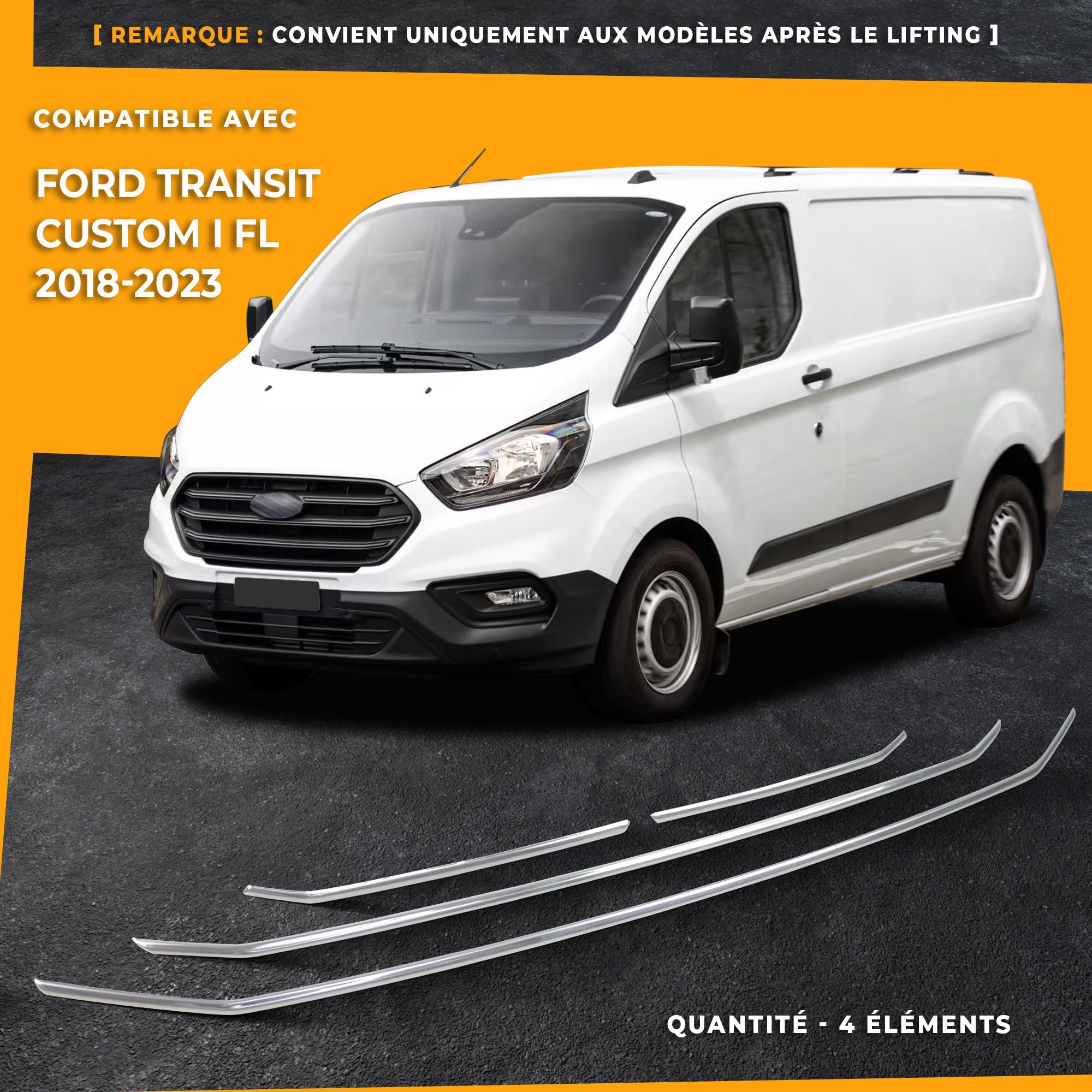 CHROMEMASTER | Compatible avec Ford Transit Custom 2018-2023 | Baguettes de Calandre Avant ; Bandes pour le Gril de Voiture, Acier Inoxydable Poli | Ajustement Parfait ; Nouveau Look de la Voiture