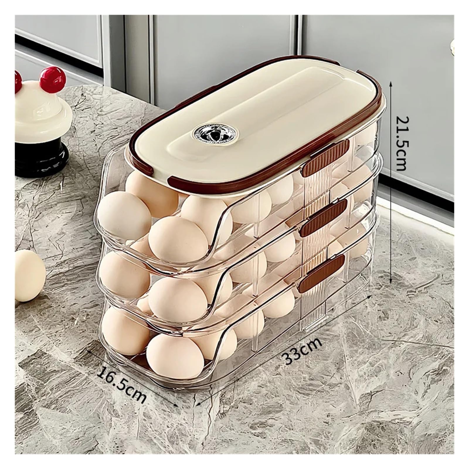 Boîte de rangement automatique pour œufs à roulettes pour congélateur, organiseur à main et porte latérale, porte-œufs avec tracker de fraîcheur (16-24 œufs) (M, 3 animaux)