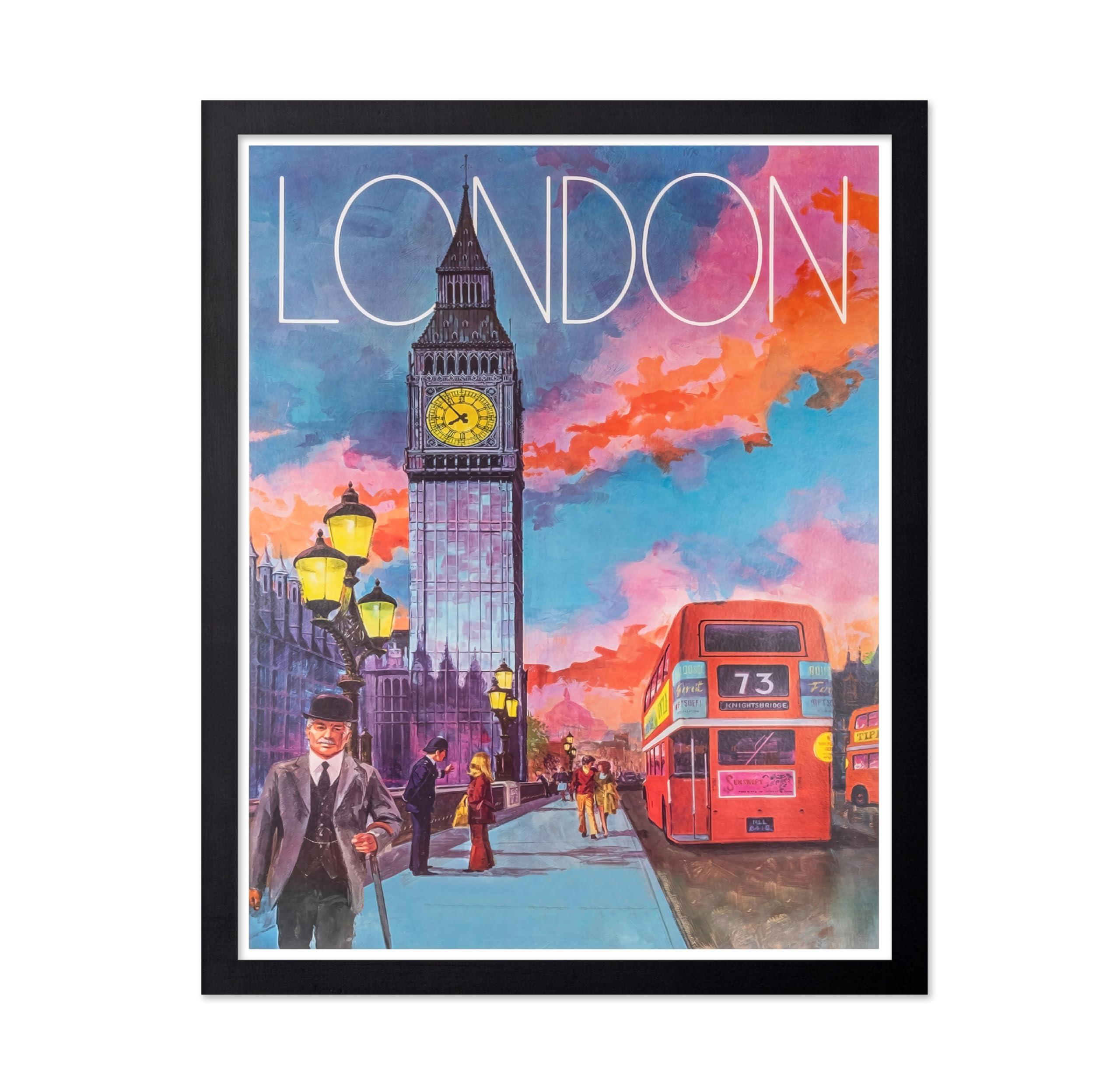 Poster Master Vintage Travel Poster - Retro London Print - Clock Tower Art - Great Gift for Him, Her, Travel Lover - Colorful Wall Decor for Bedroom, Living Room, Office - 8x10 UNFRAMED Wall Art