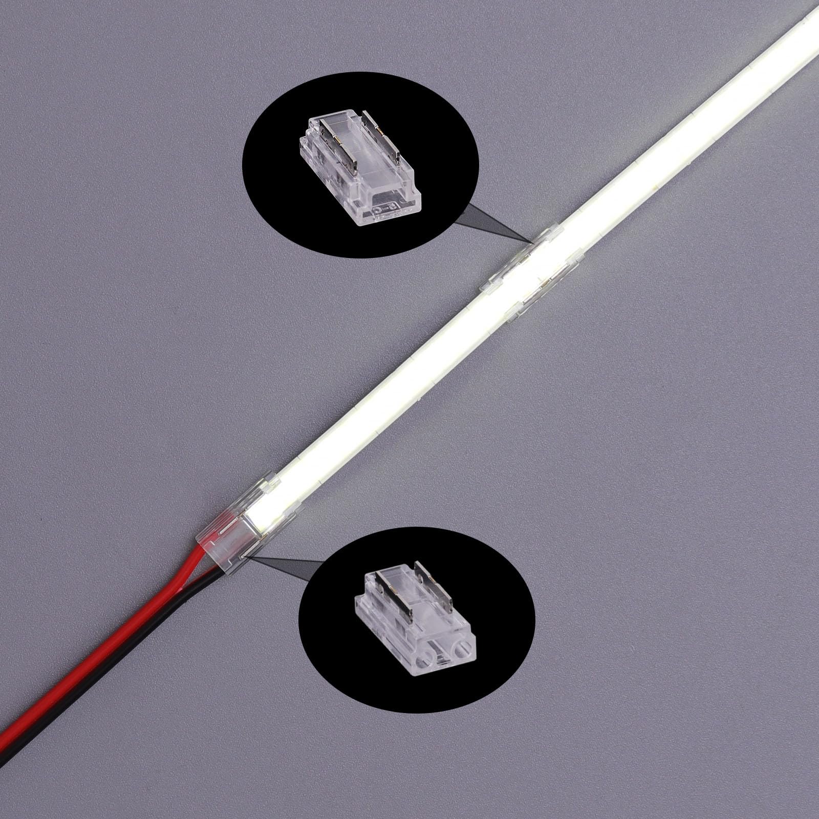 TOPAI Bezspoinowa Przezroczysta Taśma LED 2-Pinowa 5 mm - 8 Szt. Taśmy, 22 Szt. Drutu, 11 Szt. Przedłużaczy 22 AWG 15 cm Do Taśmy LED COB