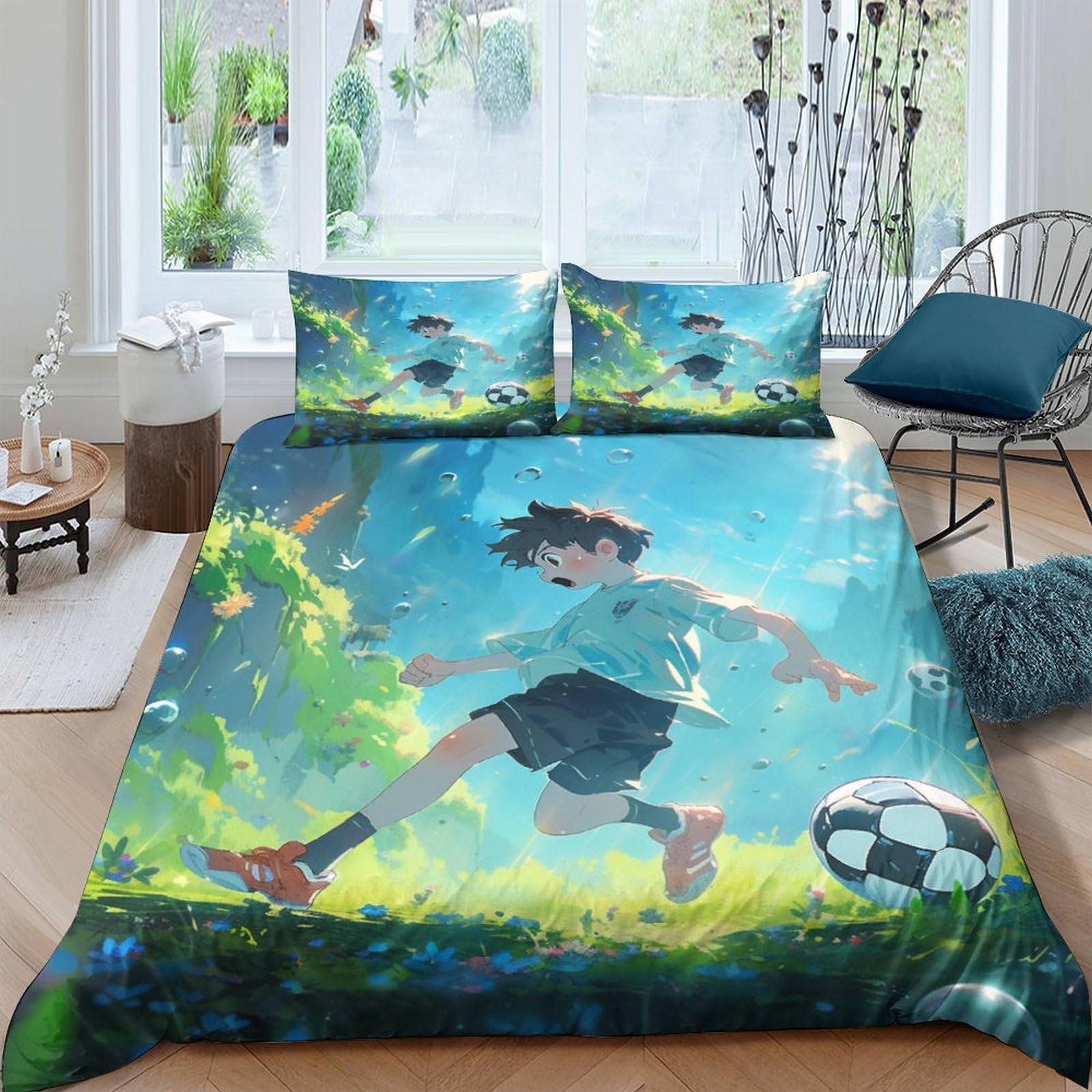 Housse de couette football junior 200x200 microfibre imprimé ensemble literie double