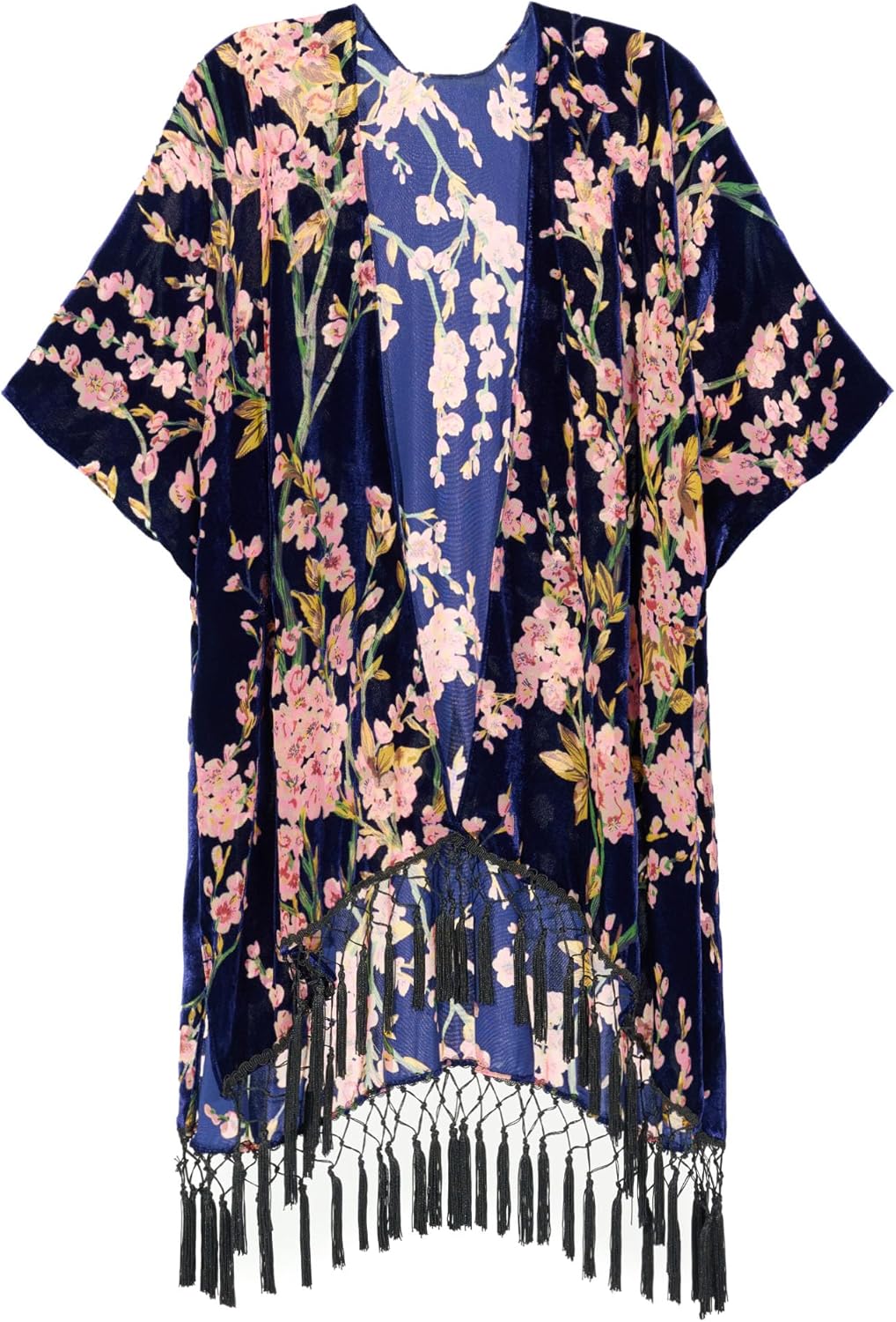 Easter Gift Burnout Velvet Kimono, Long Cardigan Cover Up With Tassel,Easter Shawl