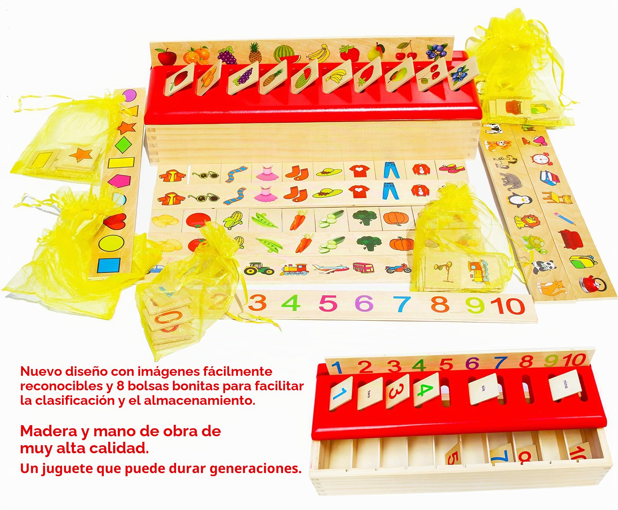 TOWO juguete a juego de clasificación de madera - Juguetes de clasificación de categoría para el aprendizaje temprano -material montessori Juguetes educativos de Madera regalo por 1 año bebe