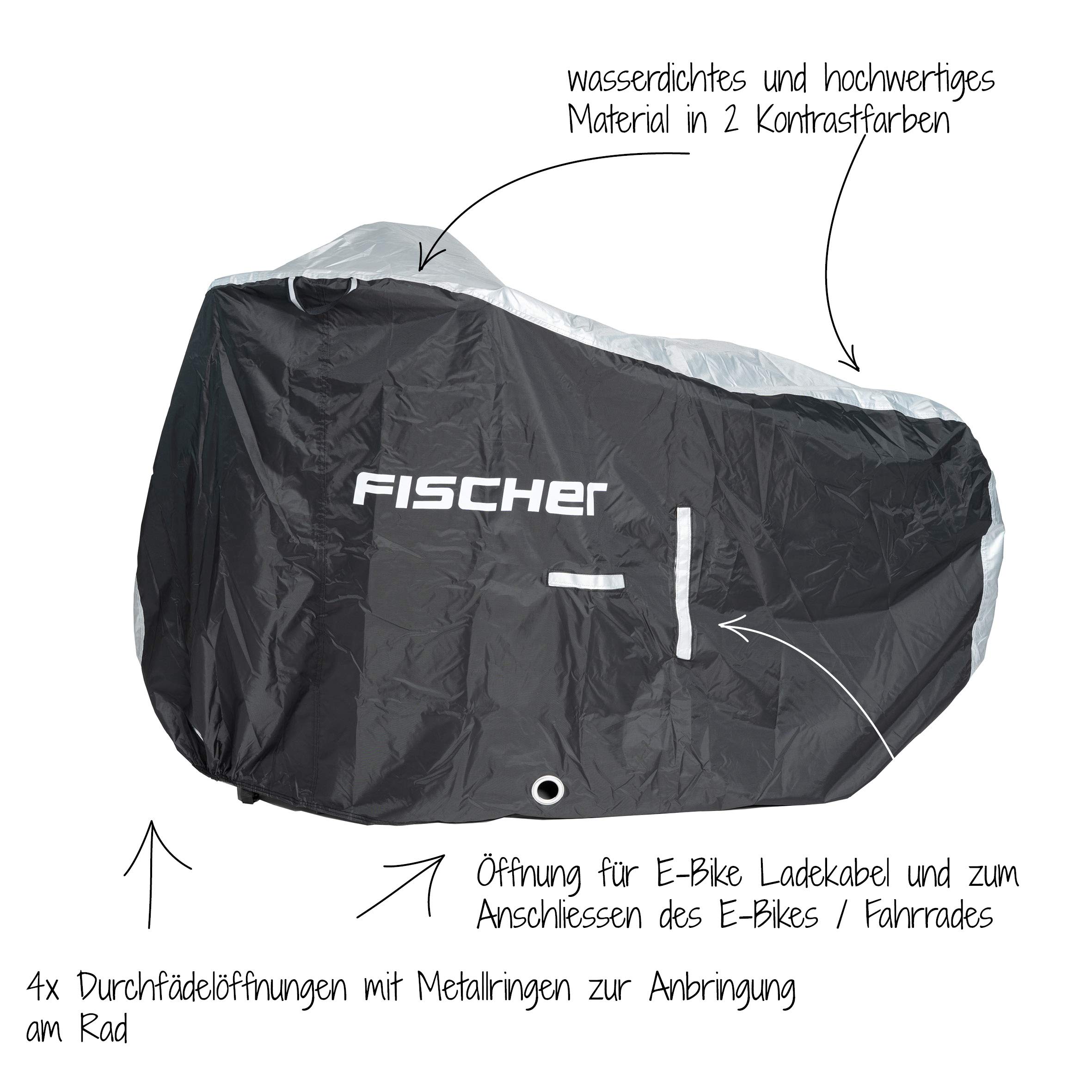FISCHER E-Bike Garage Premium | hochwertige E-Bike Abdeckung | Öffnung für Ladekabel | Schutzhülle | wasserdicht | inkl. Aufbewahrungstasche
