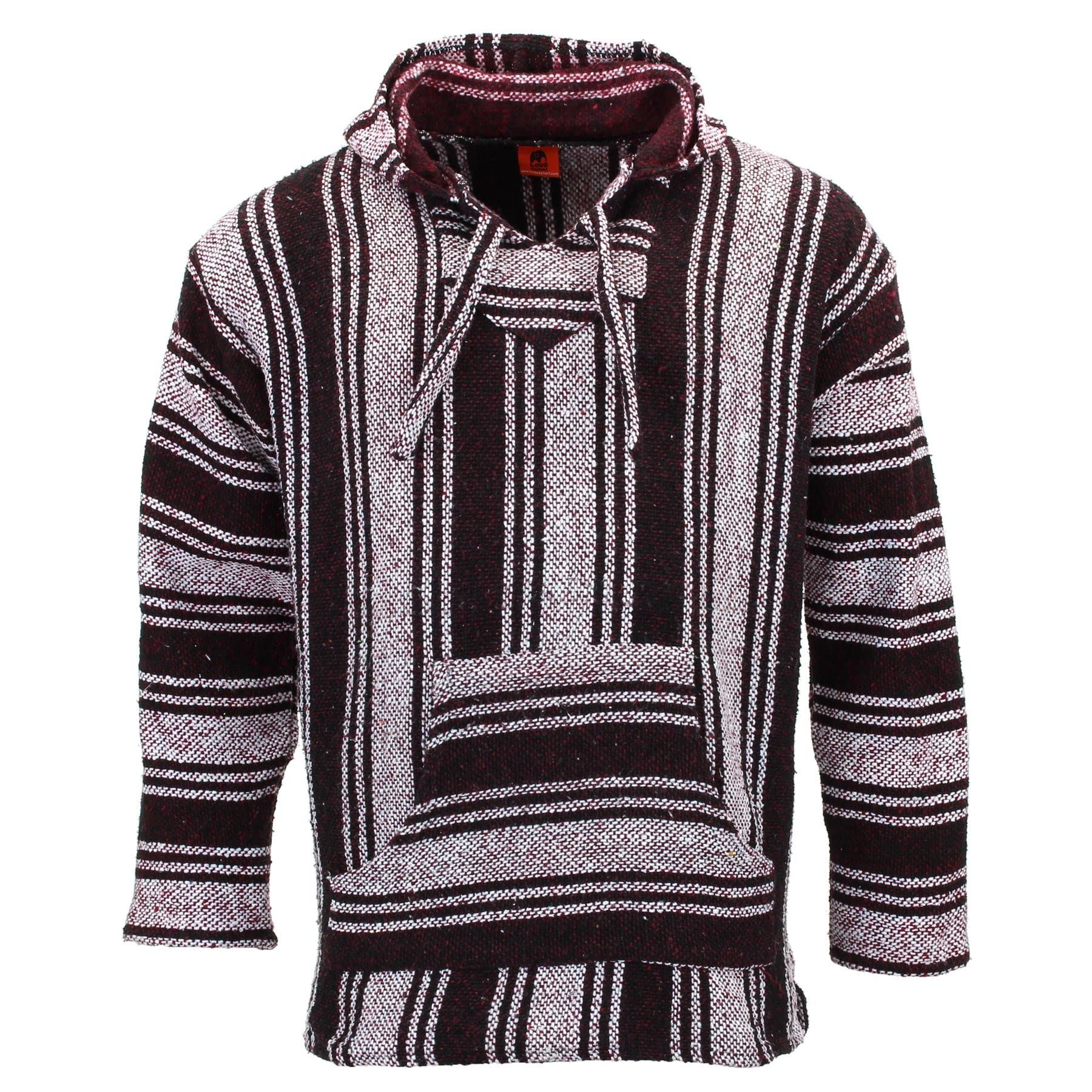 Loudelephant Unisex Maroon White Recycled Mexican Baja Jerga Hoody - (Medium)
