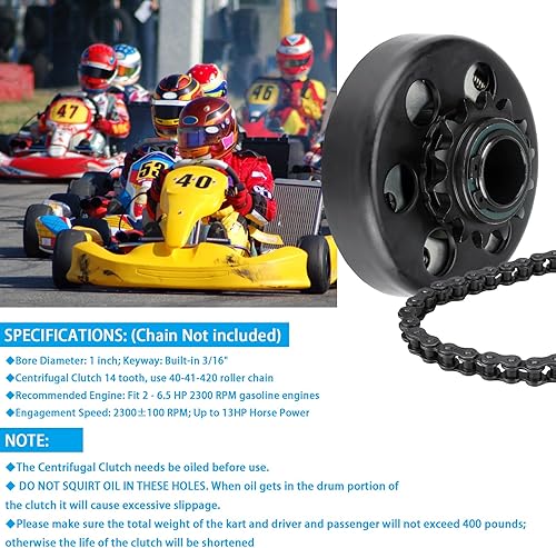 Miniatura 3 de YOUXMOTO Embrague Go Kart de 1 pulgada de diámetro de 14 dientes con depredador de cadena #4041420 212 embrague centrífugo 14T para Go Kart Minibike