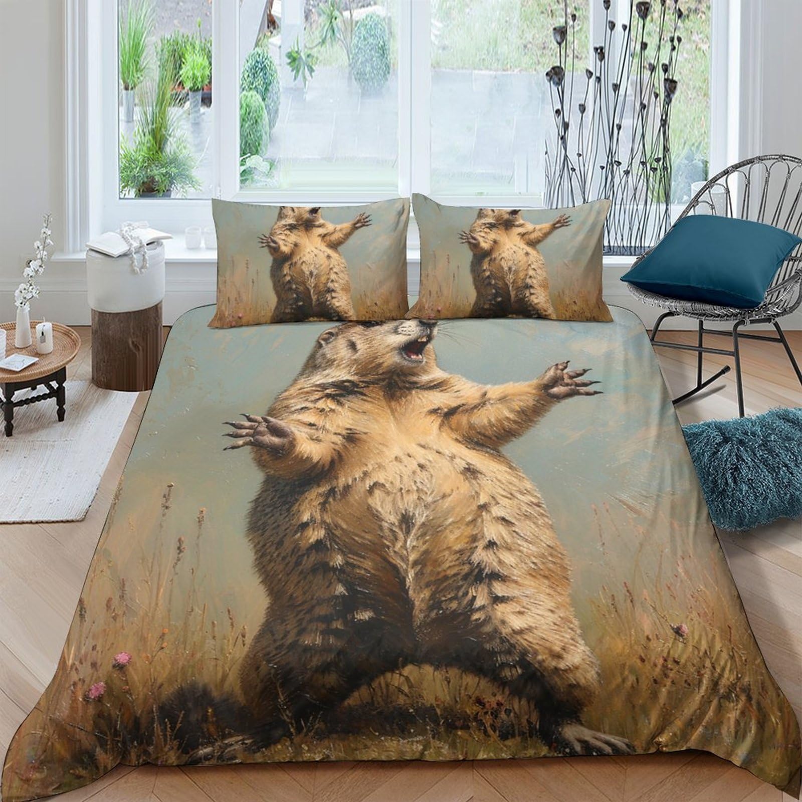 GPLZQXKJNH 3D Printed Funny Bear Duvet Cover Microfiber Soft Breathable Animal Bedding Set with 2 Pillowcases for Bedroom Decor Single（135x200cm）