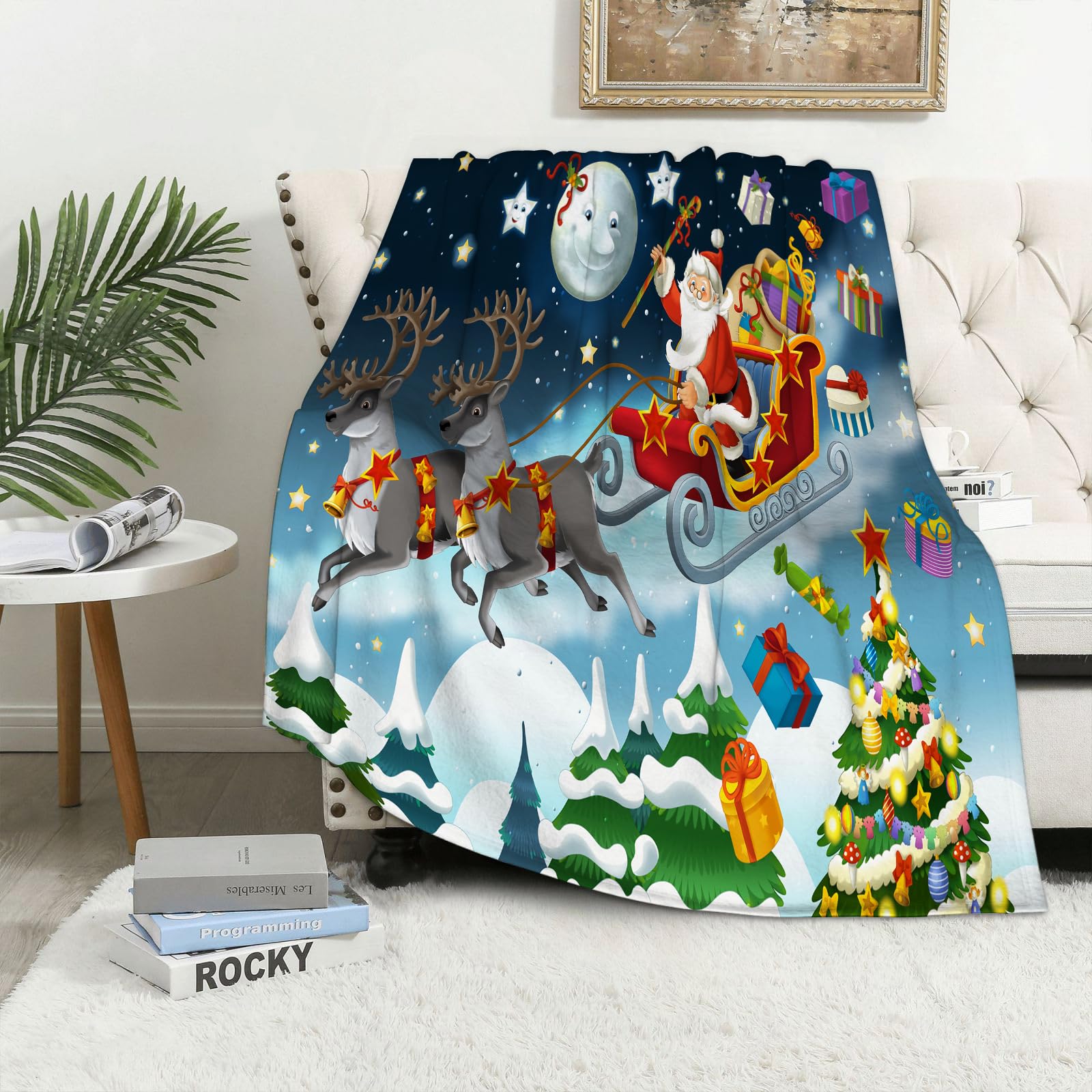 MAAPCHP Flannel Fleece Blanket Throws for Sofa Fluffy Blanket Bed Throw for Bedroom The christmas - Santa Claus - illustration Blanket for Bed, Couch,Car 60x80in