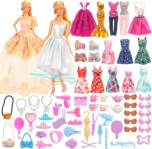 Miniatura 5 de BARWA Armario de moda para armario 107 piezas de accesorios para muñecas 16 unidades de ropa para muñecas 1 zapatero 84 piezas diferentes para