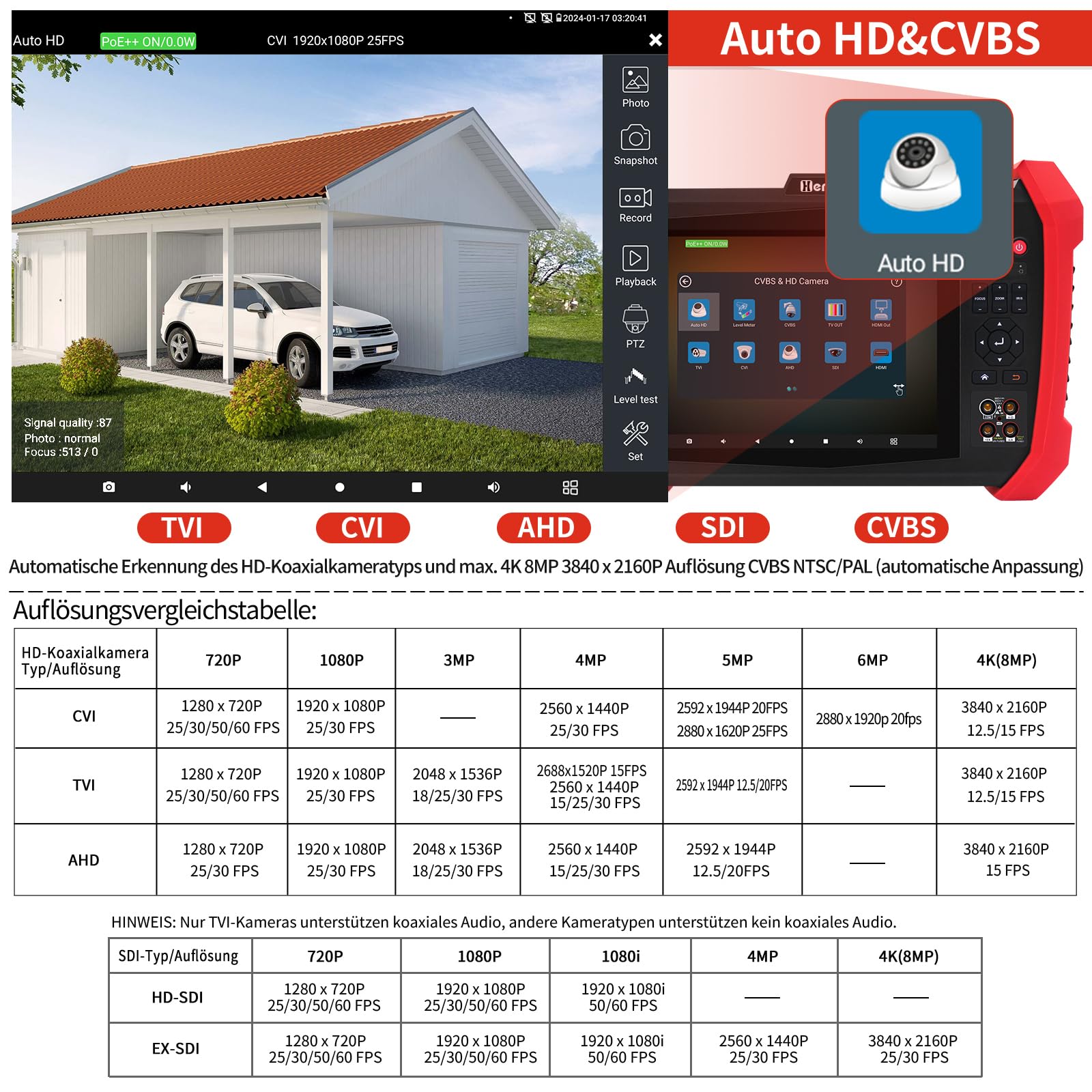Henkion IPC CCTV Tester H20-MOVTADHSEF 8K 32MP 12MP Telecamera IP Test POE++ Max 90W HD Tester fotocamera 8MP TVI/CVI/AHD/SDI/CVBS DMM TDR WiFi Network Tools RJ45 Cavo Tester 2CH SFP Port HD VGA