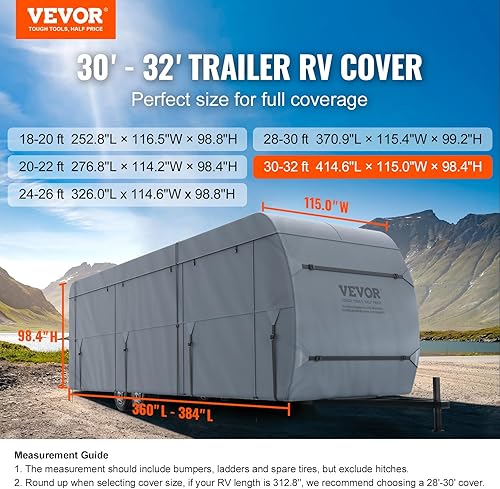 Miniatura 2 de VEVOR Funda para remolque de viaje, cubierta de caravana de 30 a 32 pies, cubierta de tela no tejida de 4 capas, impermeable, resistente al viento y