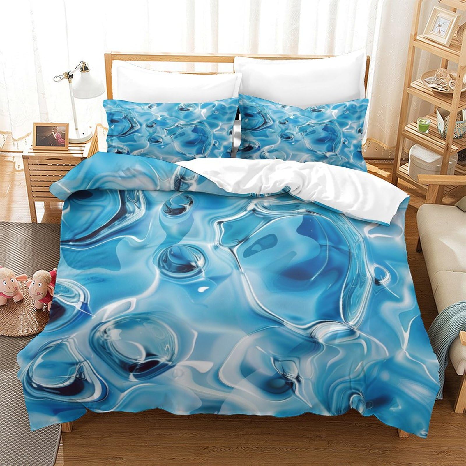 P1s9u7w5y Water Ripple-5 Water Ripple 3D Printed Microfiber Duvet Cover Set 3Pcs Blue Abstract Bedding Set King（220X240cm）