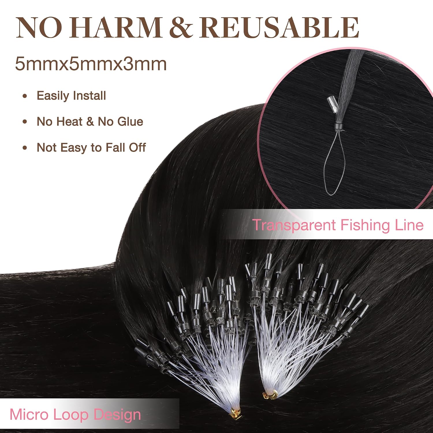 GOO GOO Micro Link Tip Hair Extensions, Real Human Hair, 20inch 50g 50S, Cold Fusion, Invisible Remy, 1B Natural Black