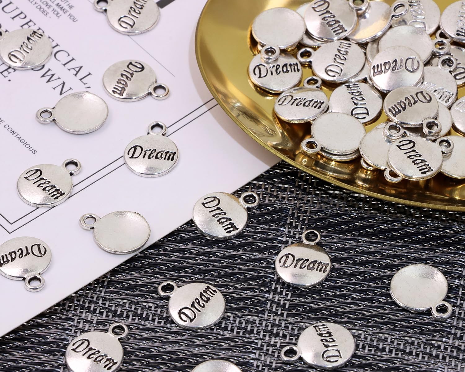 Shapenty Dream Charms Inspiration Message Charms for DIY Necklace Earring Bracelet Pendant Keychain Bookmark Jewelry Making Beading Ornaments Gift Inspiration Words Craft Projects, 50PCS - Image 2