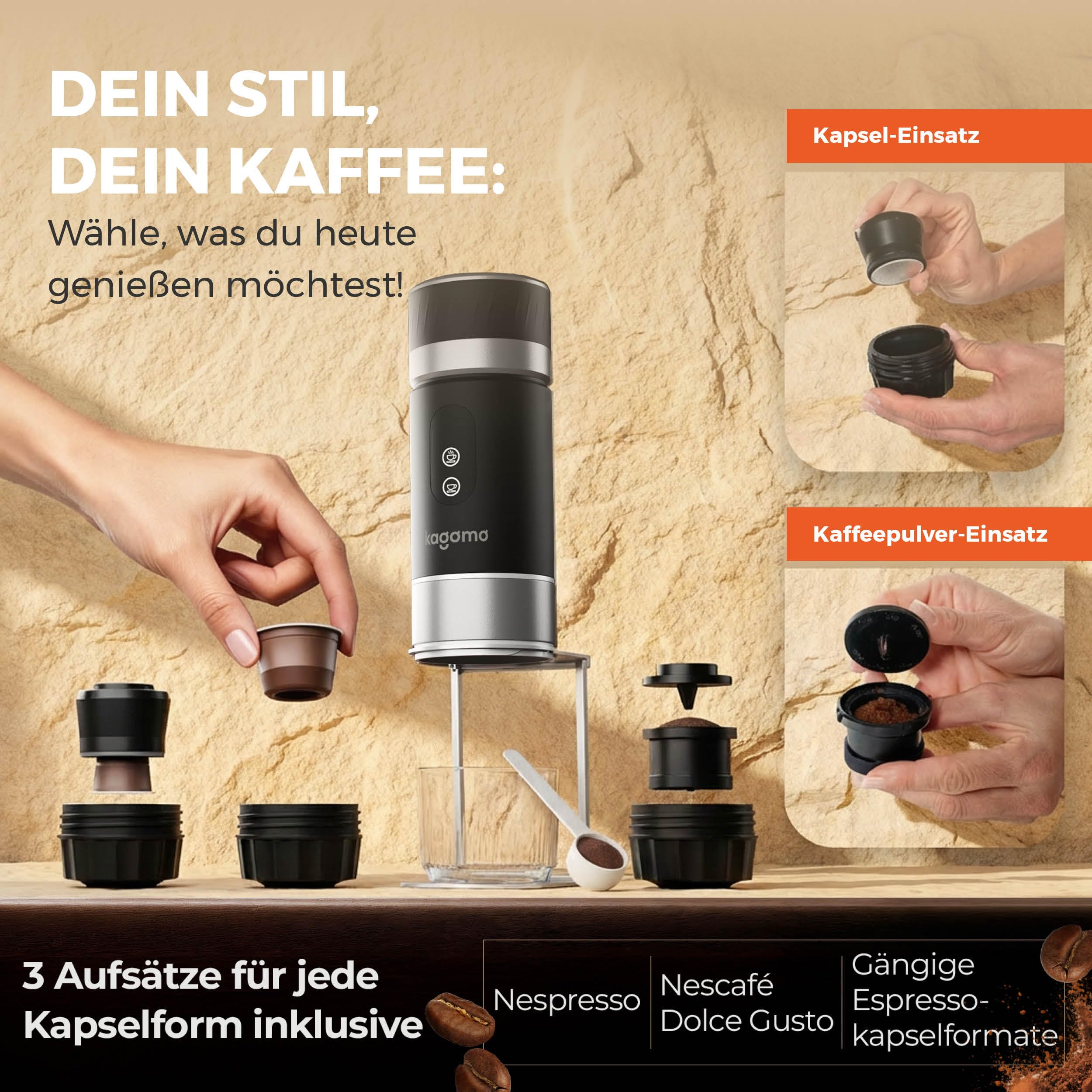 kagomo One Tragbare Espressomaschine mit Akku 20 Bar USB-C Mobile Kaffeemaschine für unterwegs Auto Camping