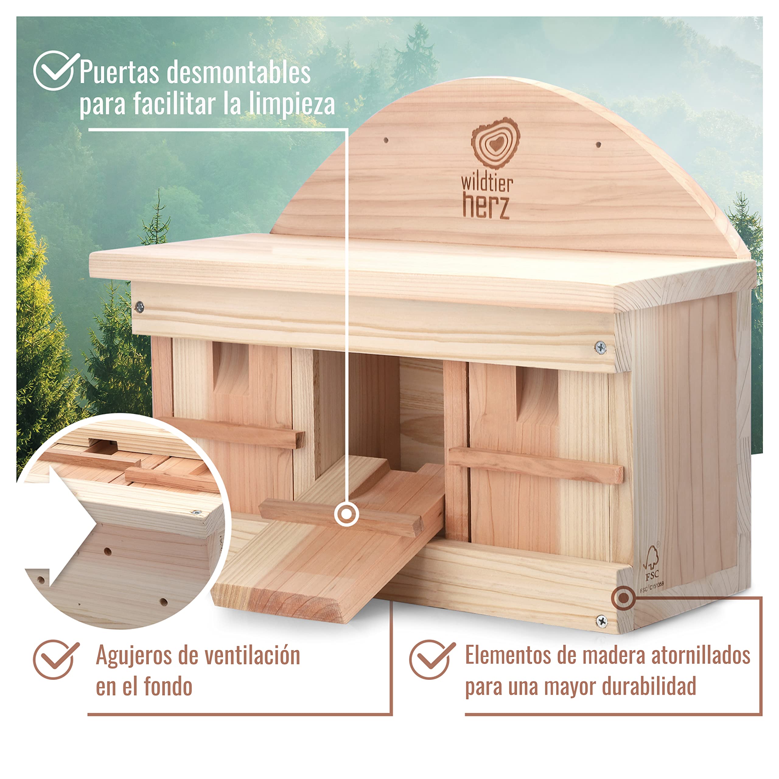 Wildtier Herz Nido de Madera para pájaros, Caja de Madera de 42cm x 32,5cm x 17cm, Atornillada, Sin Tratar, Resistente a la Intemperie, Provee un Espacio para anidar