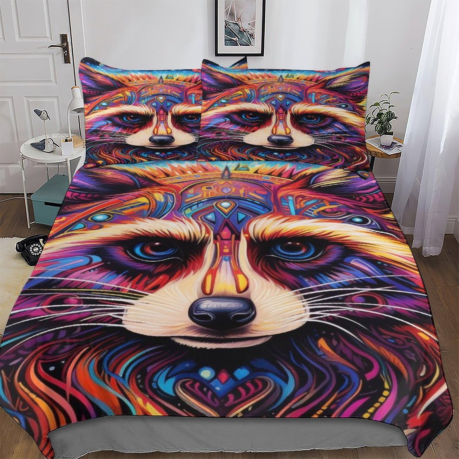 Housse de couette raton laveur 200x200 anti-plis et facile à laver pour lit double