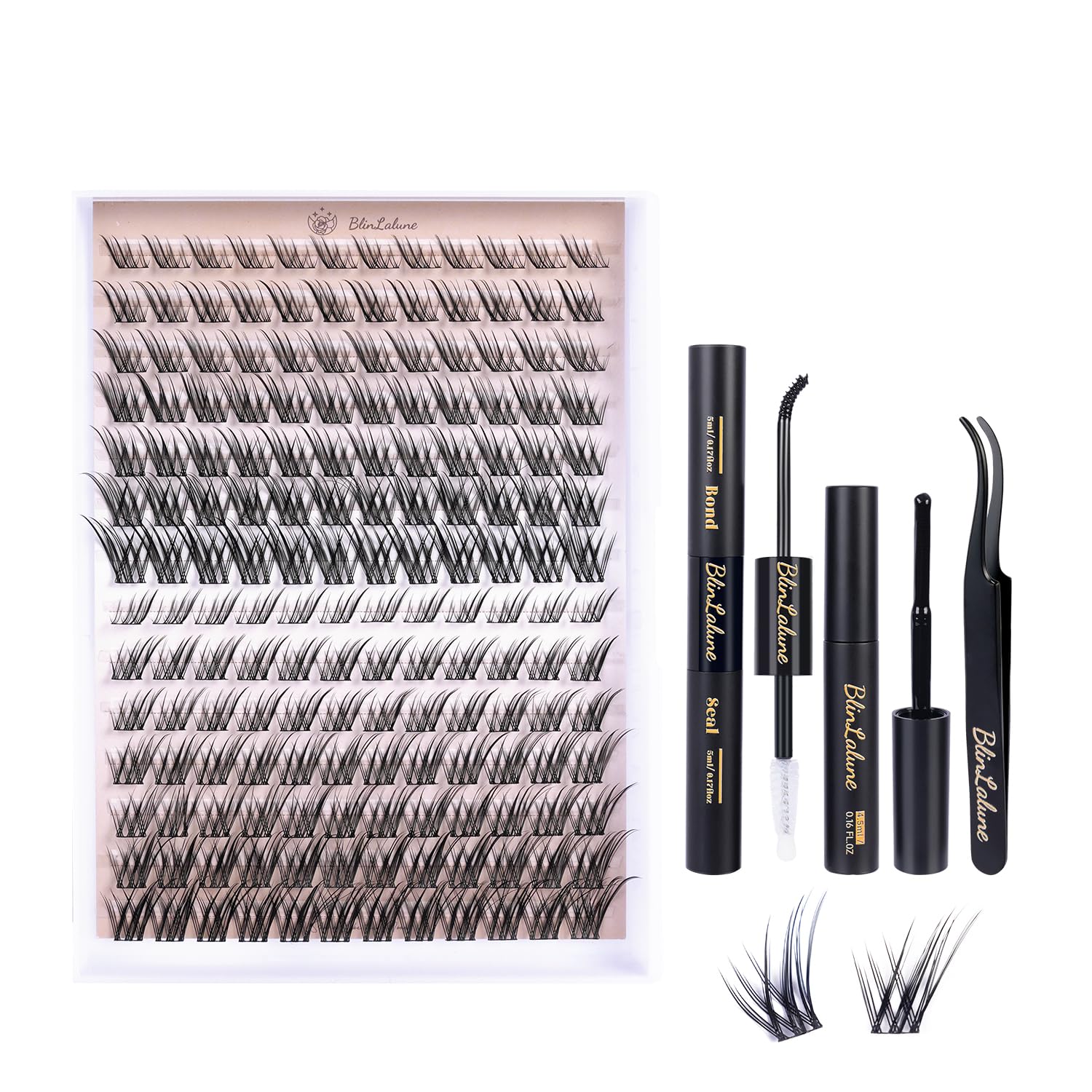 BlinLaLune DIY Eyelash Extension Kit,Symmetrical left and right eye lash,strong three-dimensional effect,8-16mm length,168PCS,Individual Lash clusters
