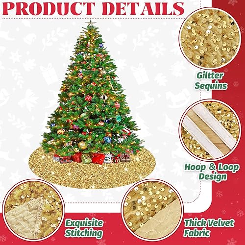 Miniatura 3 de Falda de árbol de Navidad dorada de 36 pulgadas, falda de árbol de lentejuelas con purpurina, falda de árbol artificial de terciopelo, decoraciones