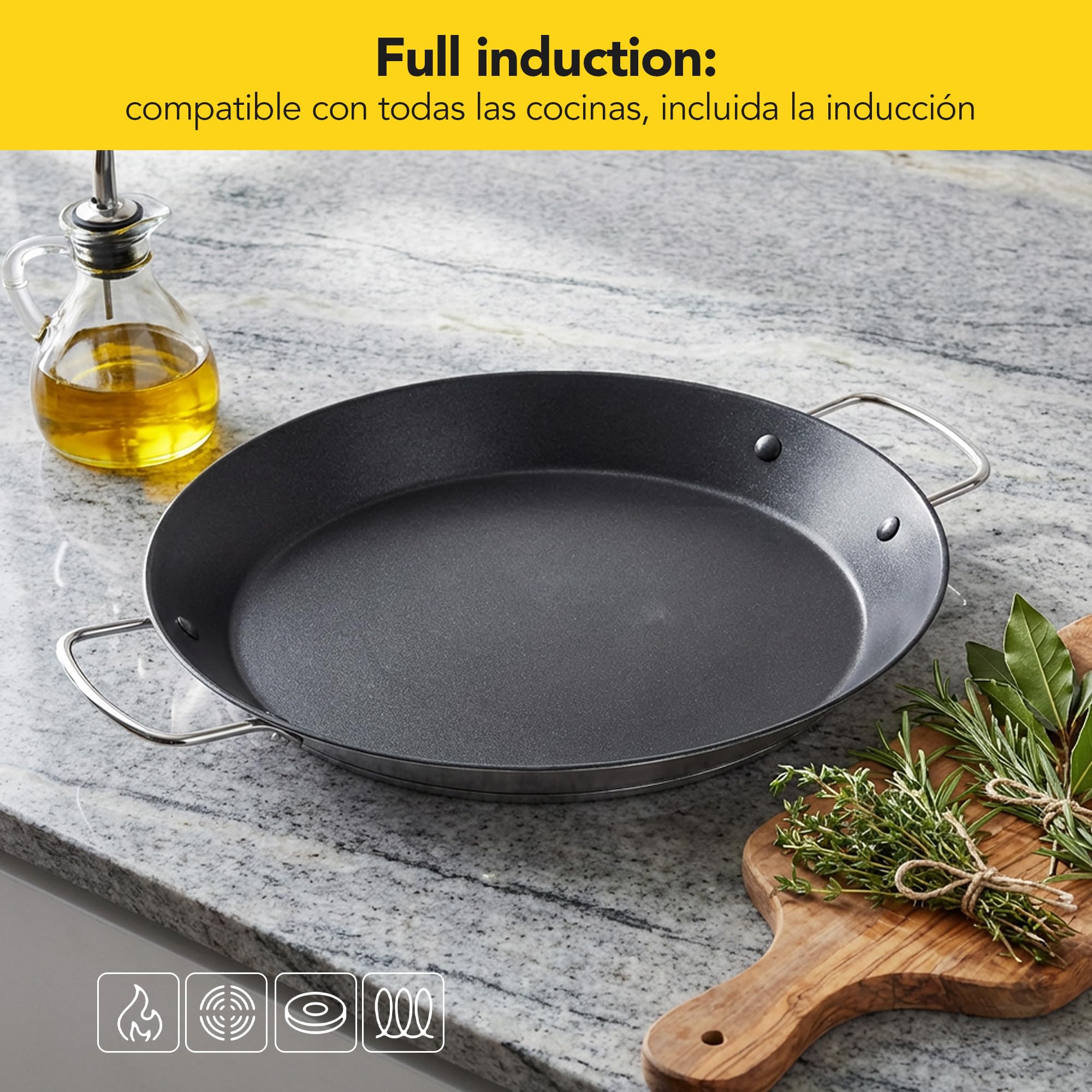 Castey - Paellera Inox Essentials, EA-V36, Color plata, 36 cm, Acero inoxidable, Recubrimiento antiadherente, libre de PFOA, Apta para todas las cocinas.