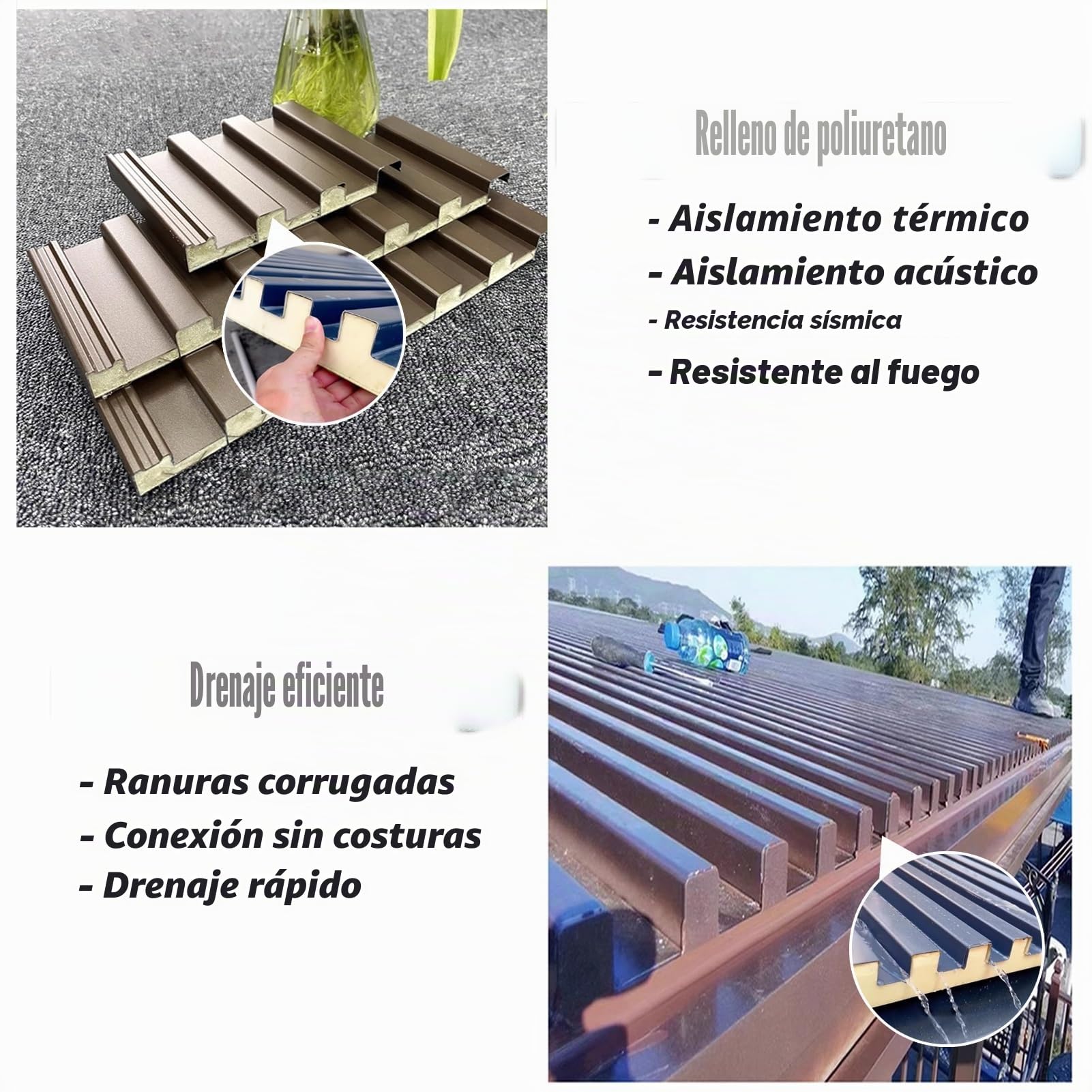 Paneles para Tejado Panel de Techo de 6 Piezas con Ranuras Trapezoidales, Revestimiento de Techo Aislante, Tablero a Prueba de Viento, Reemplazo de Cubierta de Tejas(L-0.8m/2.6ft)