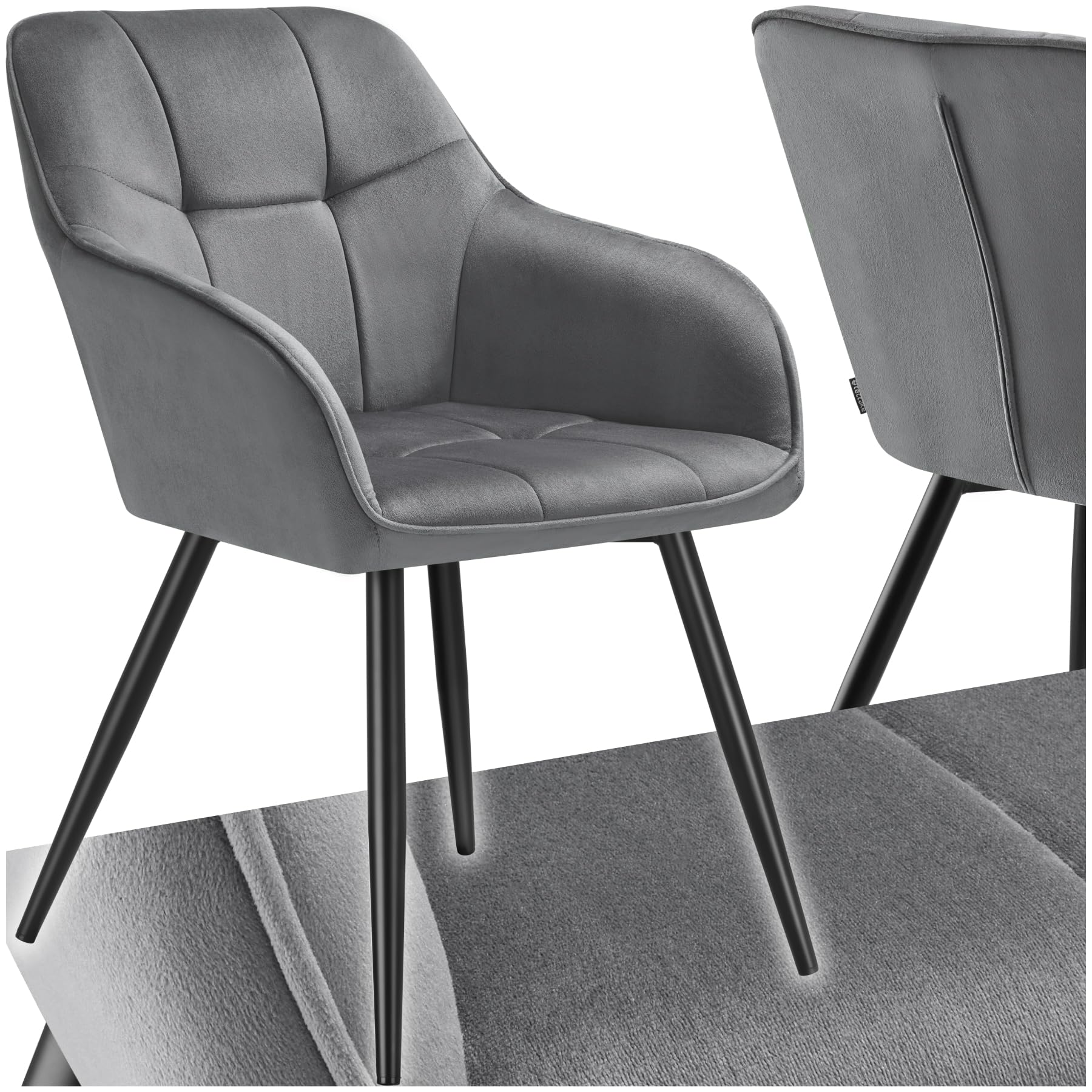 tectake® Silla de Comedor con Tapizado Aterciopelado Acolchado, Silla de Cocina Elegante y Moderna, Patas de Acero, Fácil Limpieza, Ideal Silla Salón, Tocador, Dormitorio - 1 Silla Gris/Negro