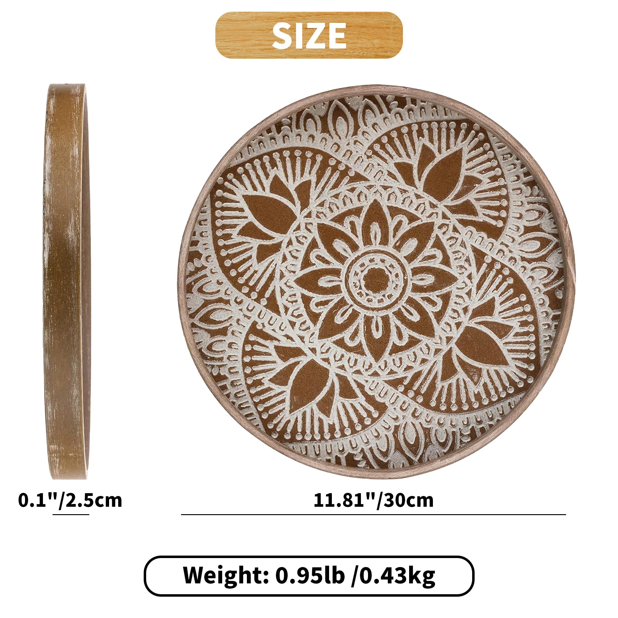Wooden Serving Tray Rustic 30CM Round Table Centrepiece Home Decor Wood Candle Holder Living Room Kitchen Ottoman Trays Christmas Decorative Plates Coffee Table Serving Platters Wooden Colour - Image 3