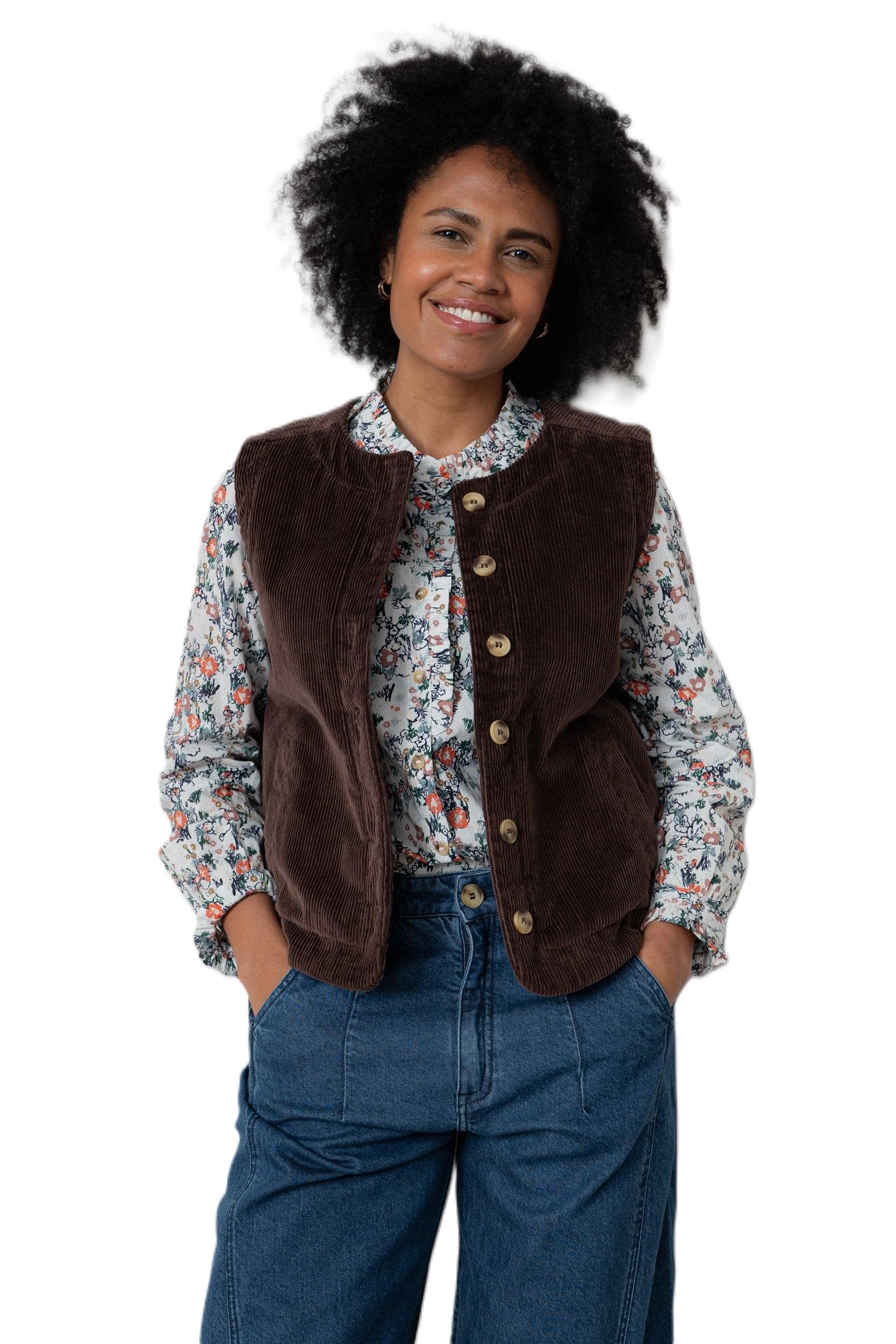 Lily & Me Women's Chocolate Dusk Stretch Cotton Jumbo Cord Gilet Sleeveless - Size 16
