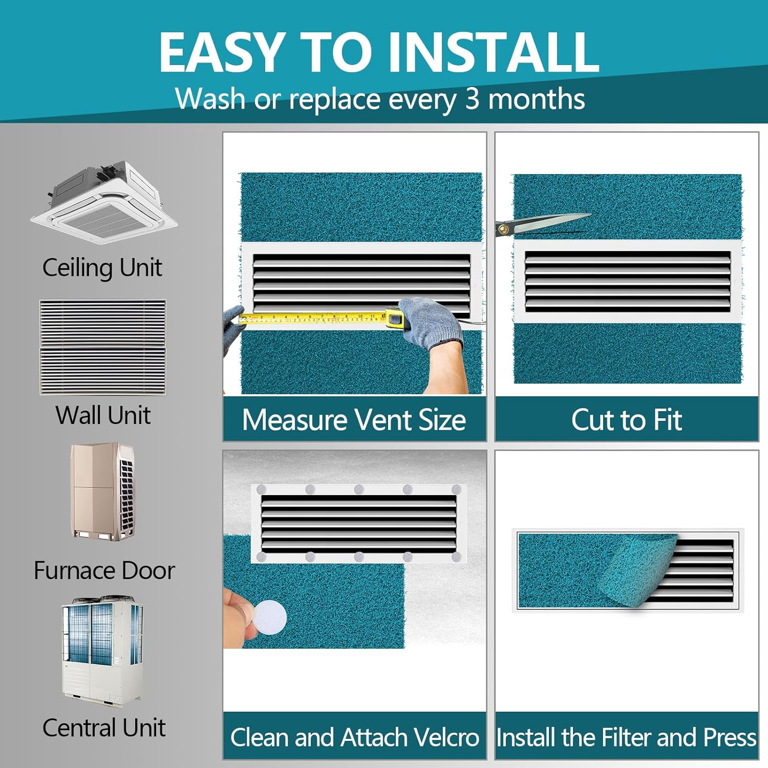 Reusable Air Filter 20x30, High Air Flow Cut to Fit Furnace Filters, MERV 6 Replacement Filter for HVAC, RV, Washable Replacement Air Conditioner Filters, 24 PCs Hooks(Actual 20x30x0.7 in.)