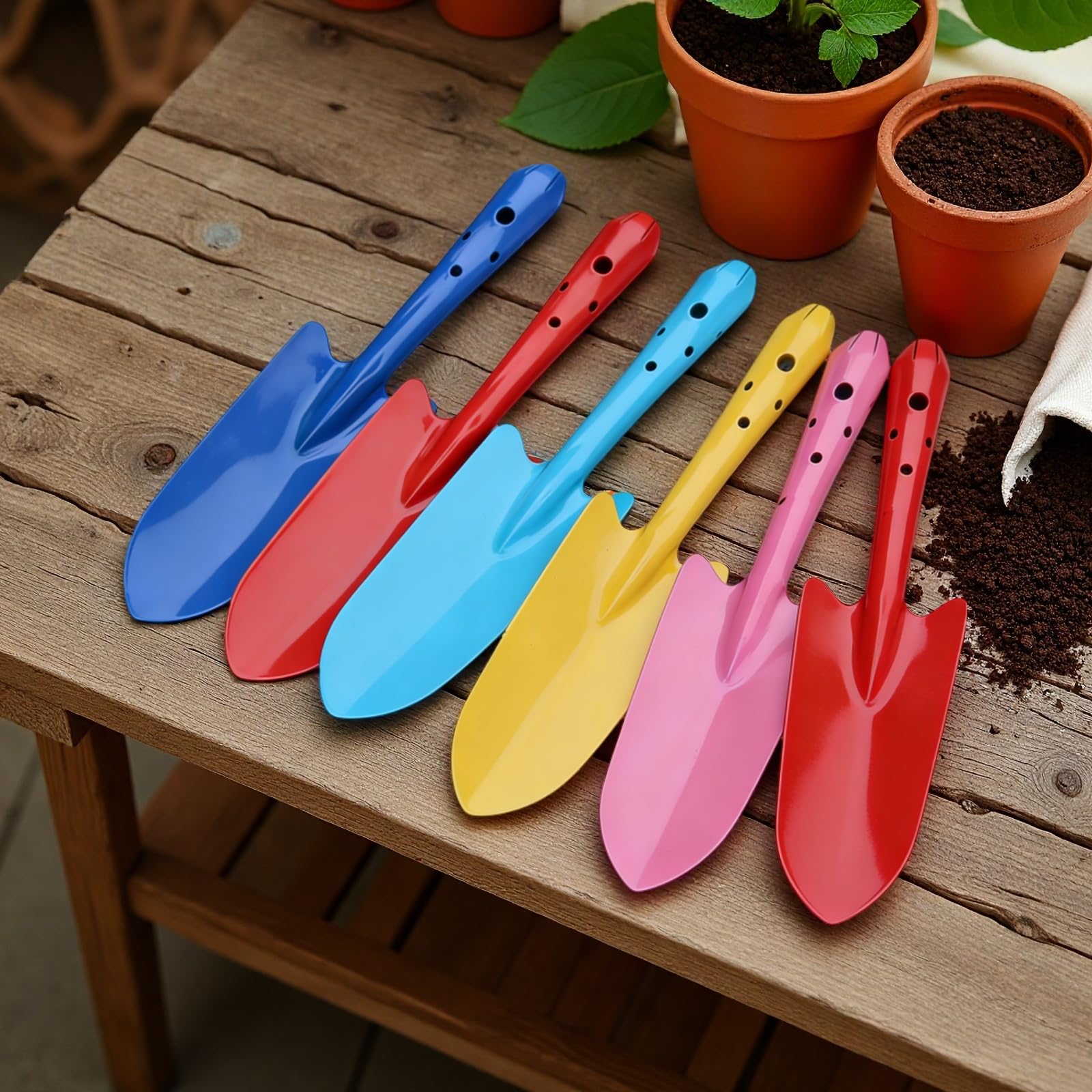 Metall-Handschaufel-Set, bunt, Mini-Gartengeräte, 27,9 cm, Pflanzkelle für Erwachsene, Jugendliche, junge Künstler, Metall-Garten-Handschaufeln mit ergonomischem Griff, 12-teilig