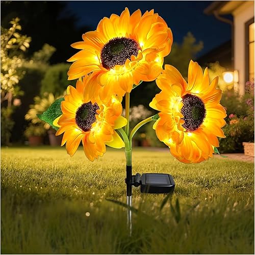 Miniatura 8 de Luces solares de estaca de jardín para exteriores, paquete de 2 luces LED solares con 8 girasoles, luces decorativas solares impermeables para