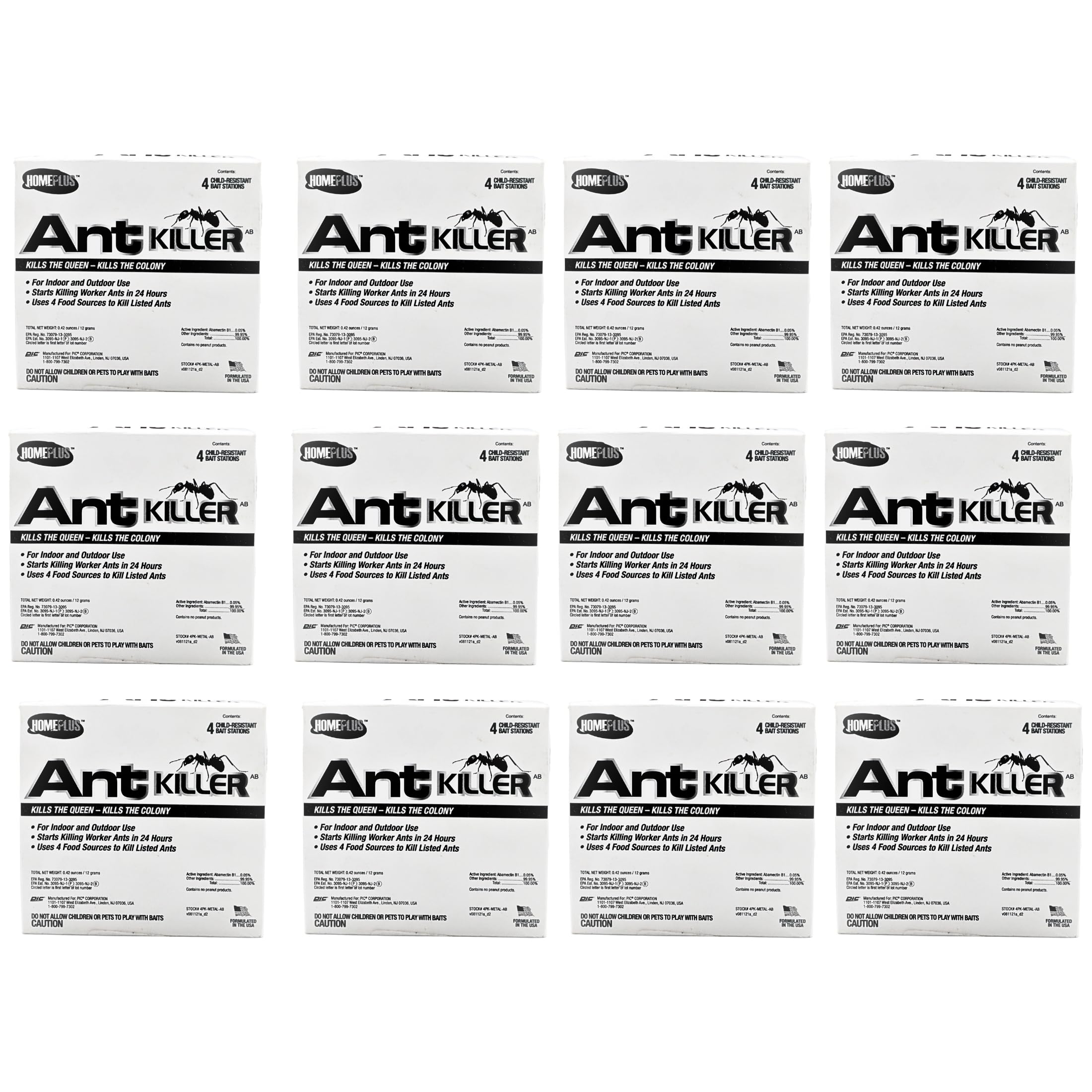 Ant Killer (Case Pack), Metal Ant Traps Indoor & Outdoor, Ant Bait Station, Pet Resistant Ant Killer, Effective Ant Control System, 12PK, 4 Bait Traps Per Pack