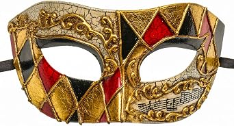 Venetian Eye Mask Mardi Gras for Mens Womens Masquerade Halloween Party Costume, Gold Musical Carnival Colombina Masquerade for Party Prom Ball Cosplay