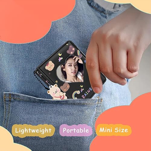 Miniatura 6 de Kpop - Portatarjetas para tarjetas fotográficas de 3 pulgadas, color negro, mini álbum con bonito colgante, 40 bolsillos, 20 páginas