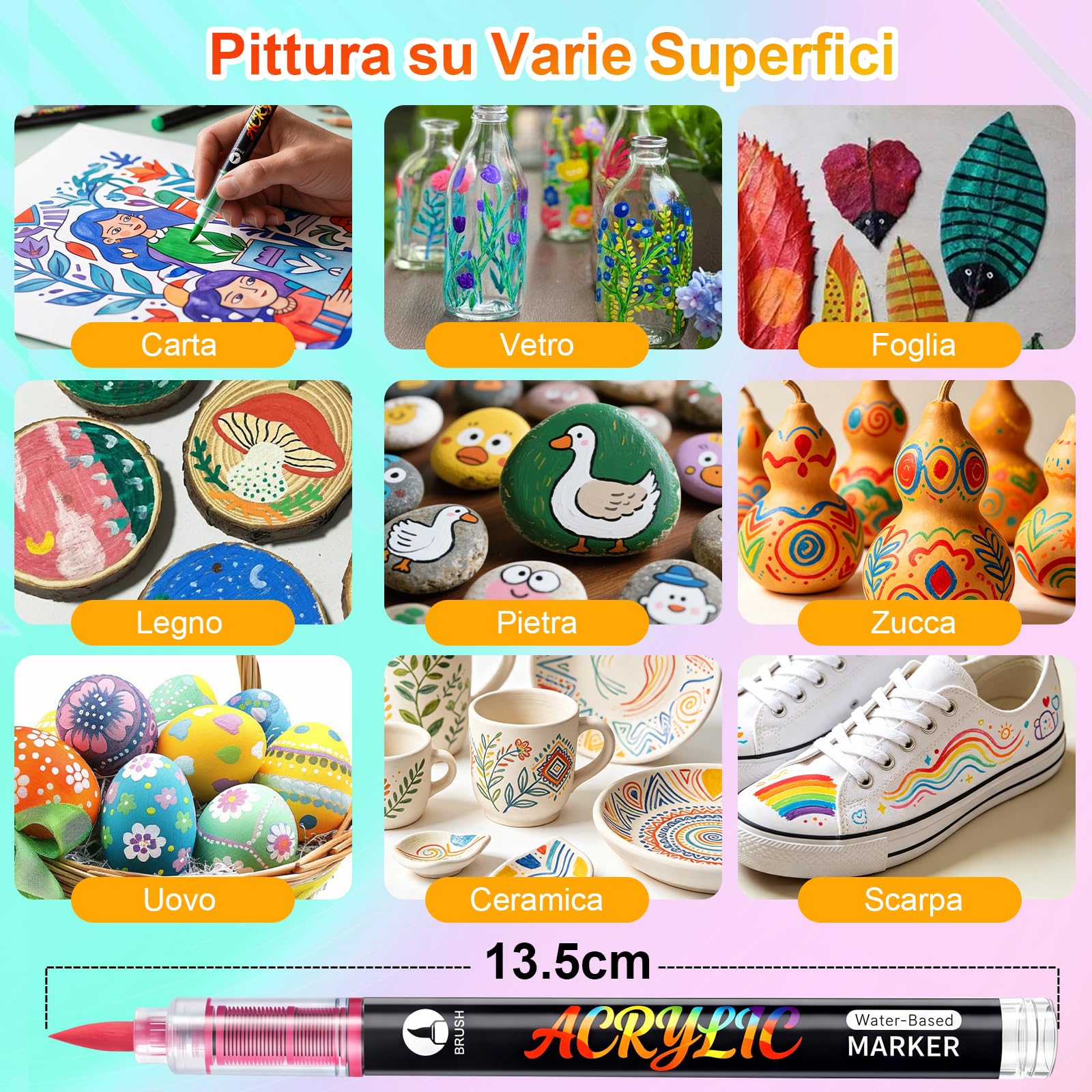 240 Colori Pennarelli Acrilici Brush Pen, Set Pennarelli Professionali | Sistema a Inchiostro Liquido – Flusso Uniforme, Asciugatura Rapida e Impermeabile. Ideali per Sassi, Vetro, Legno e Ceramica