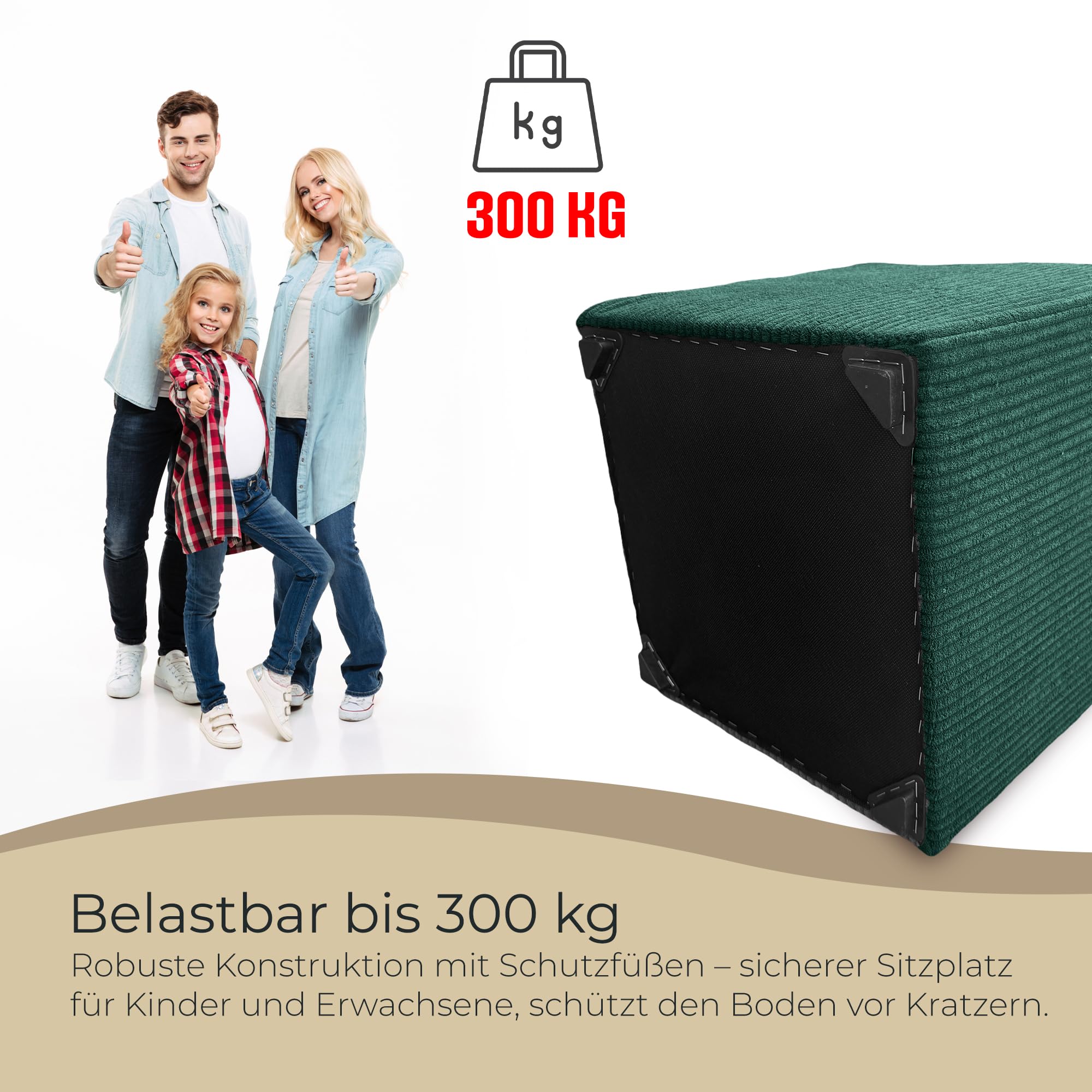 Hocker Wohnzimmer Sitzhocker - Quadratisch 40 x 40 cm - Sofahocker - Dünner Cord Ecru