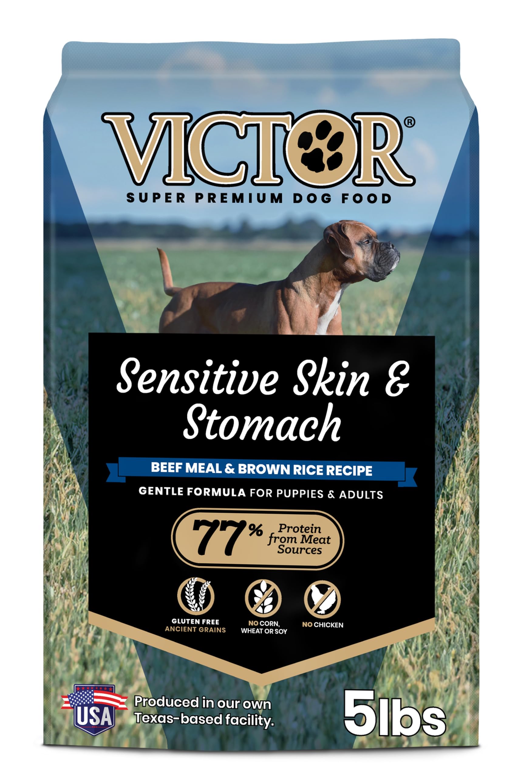 VICTOR Super Premium Dog Food — Sensitive Skin and Stomach — Beef Meal & Brown Rice Recipe Dry Kibble — Gluten Free, No Chicken, Ideal for Dogs with