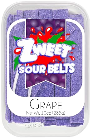 Zweet Sour Grape Candy Belts 10 Ounce Sour Kosher Candy, Halal Candy Belts Resealable Pack of Sour Licorice Belts 10 Ounce