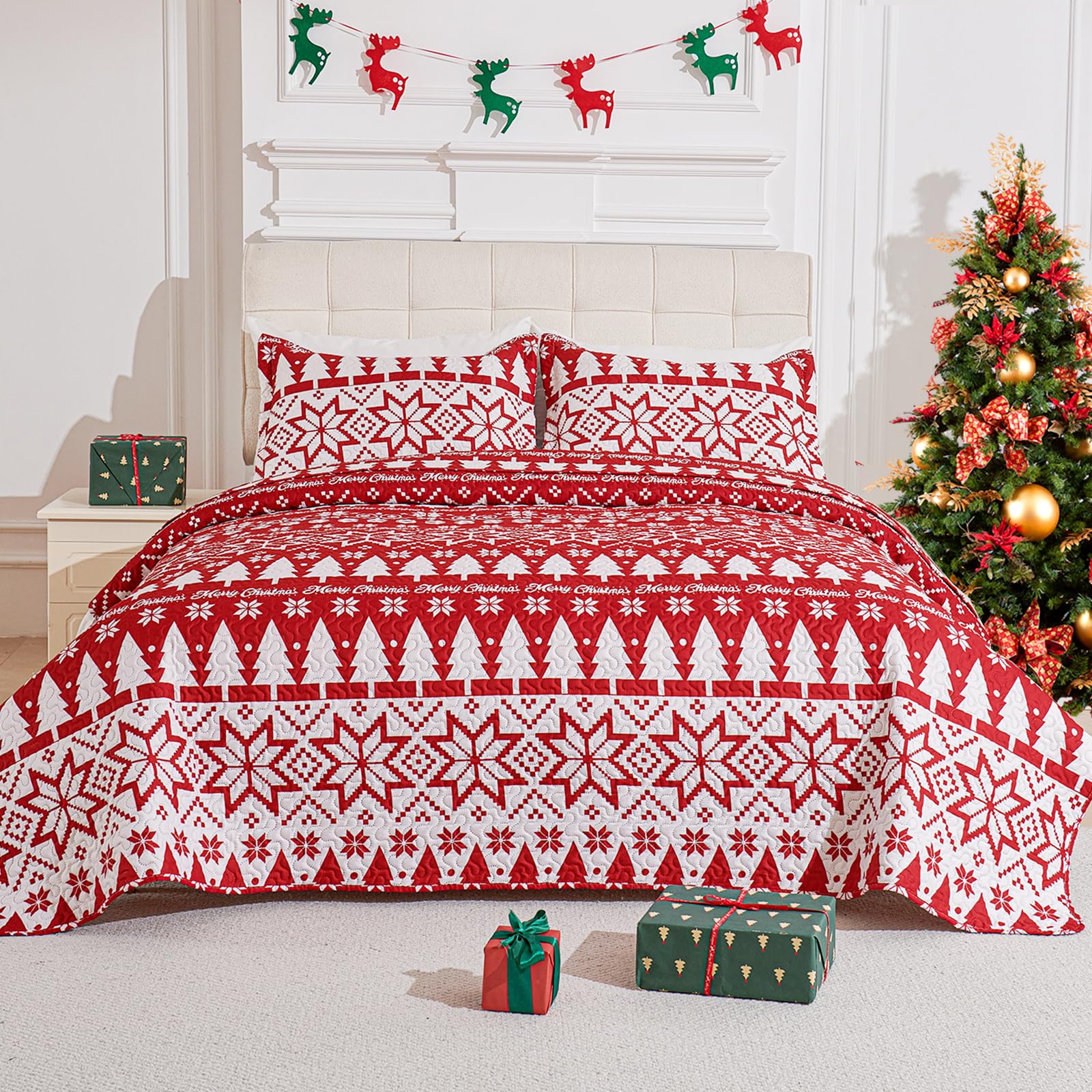 Feyocn 3-Piece Christmas Quilt Set 