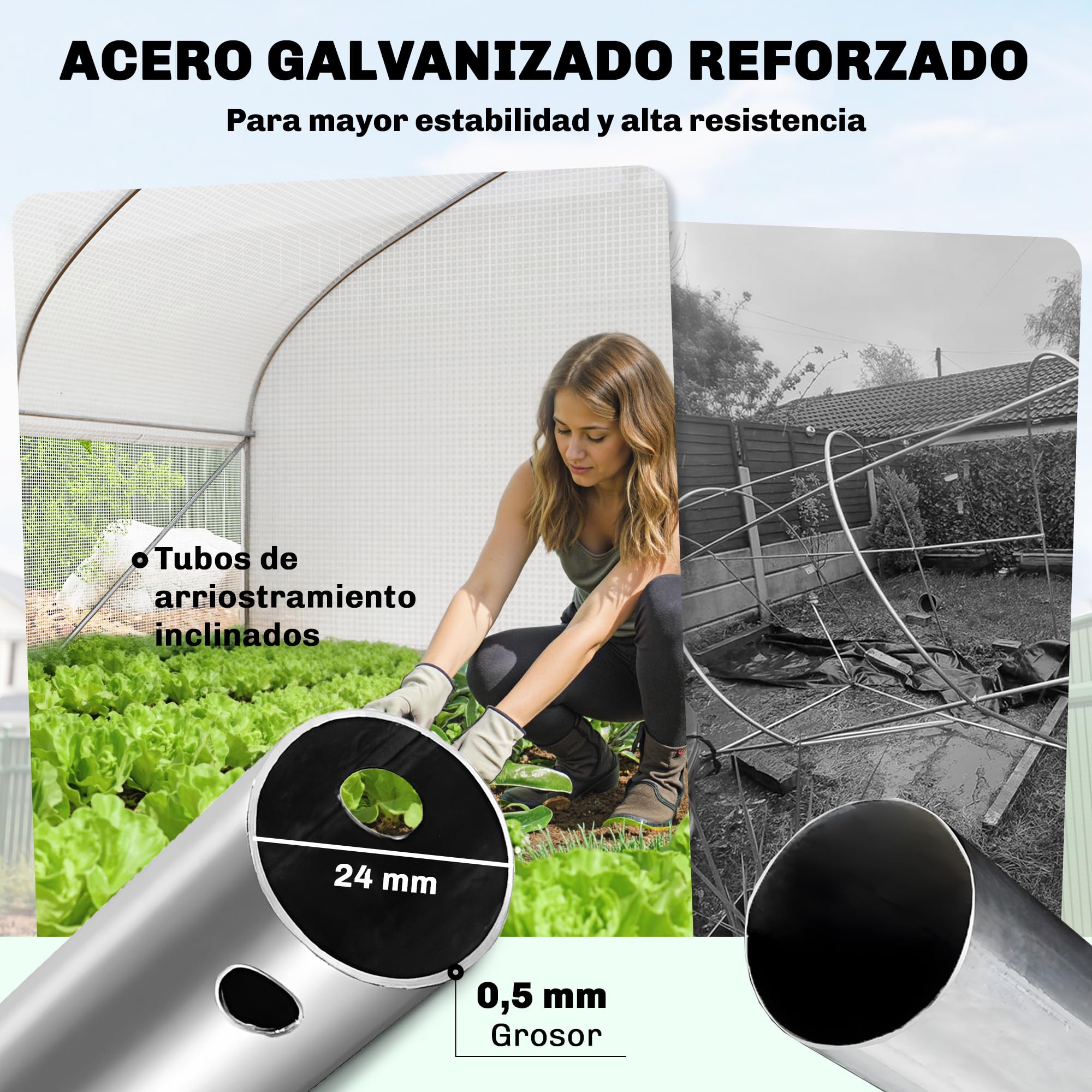 Outsunny Invernadero de Exterior Invernadero de Túnel 6x3x2 m Blanco | 8 Ventanas, Cubierta de PE Anti-UV, Puerta Enrollable con Cremallera, Paredes Laterales con Malla, para Cultivos, Plantas